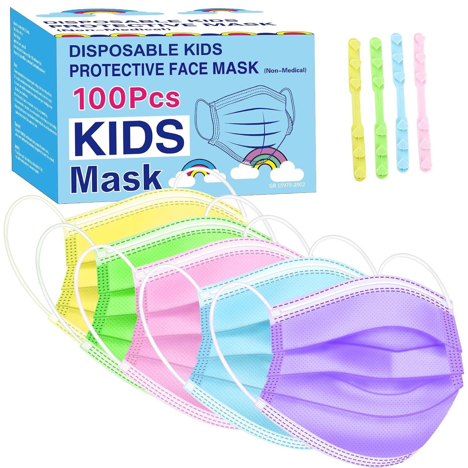 Rasav Colorful Kids Face Masks,100 PCS 3-Ply