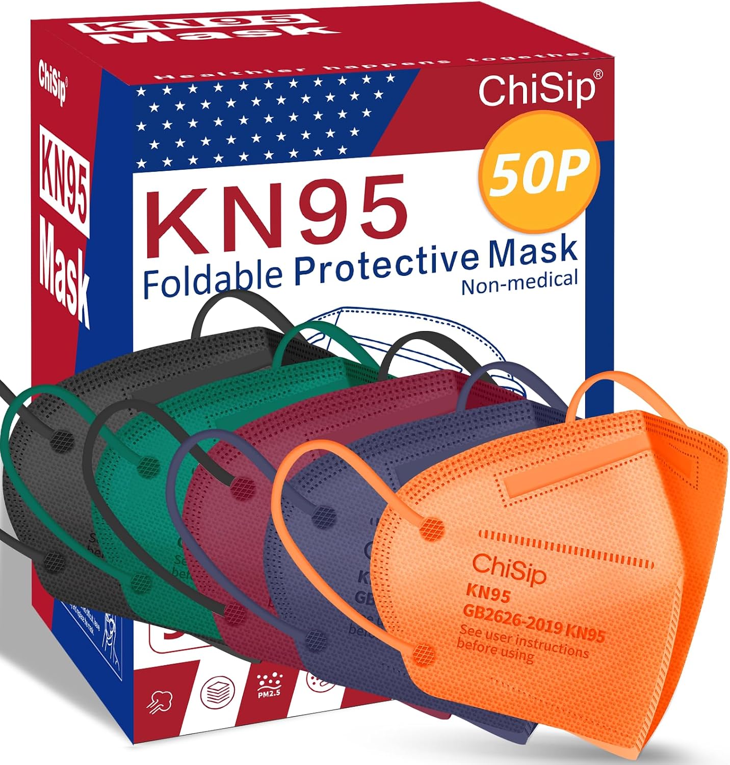 ChiSip Disposable KN95 Face Mask 50 Pack