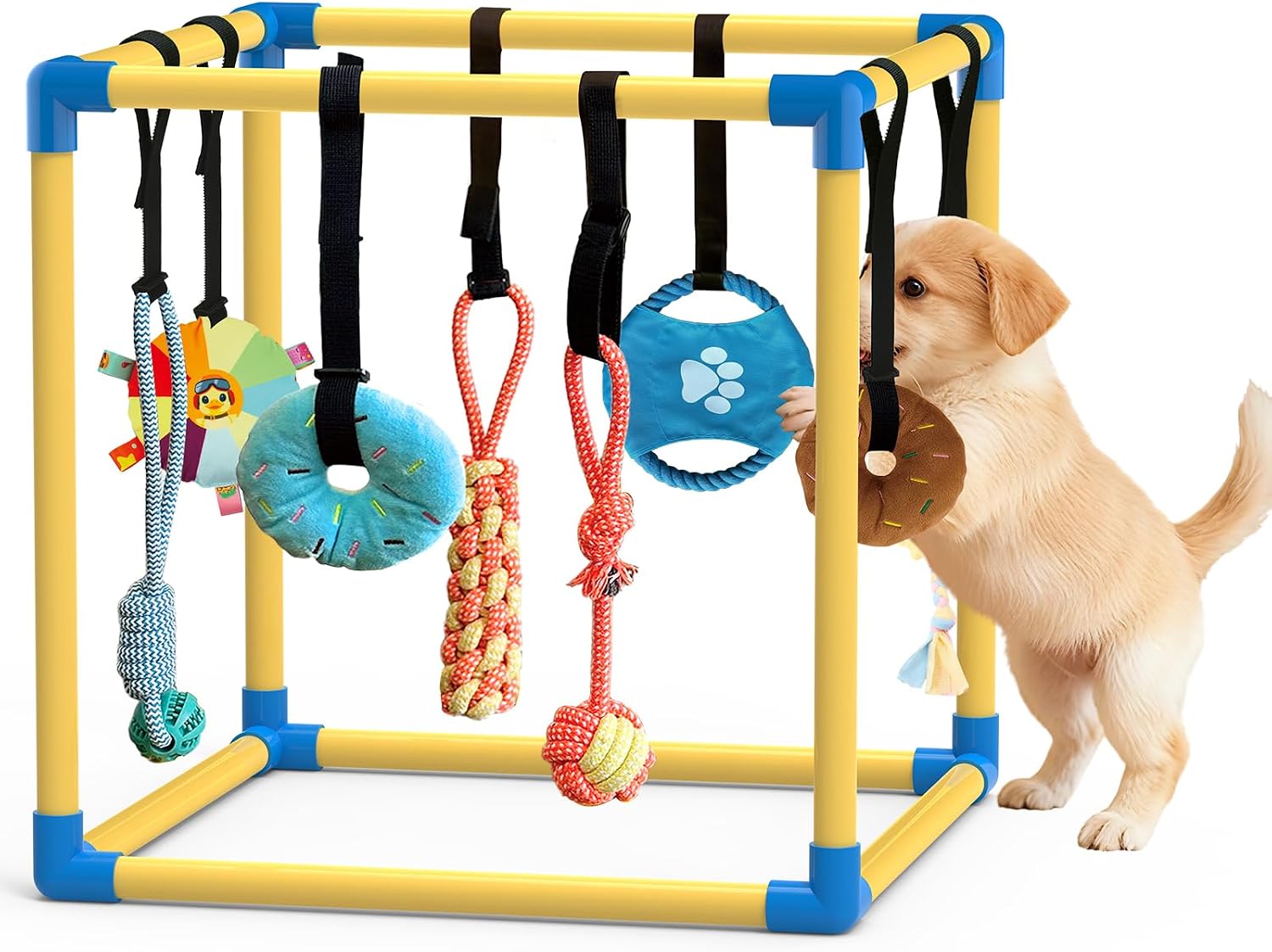 Puppy Play Gym & 8 Toys (Yellow,19.6″ x 19.6″ x 19.6″‌)