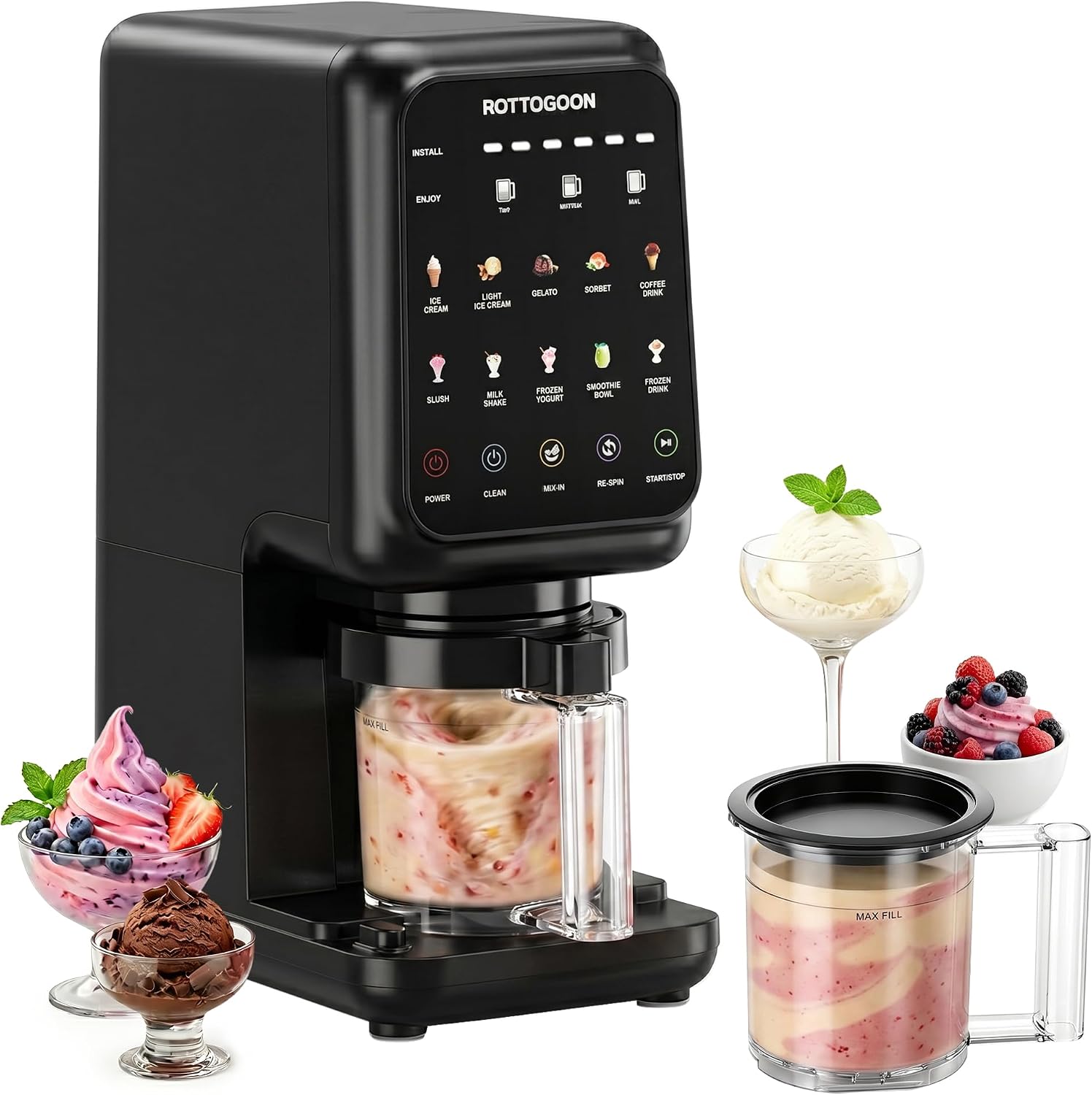ROTTOGOON Ice Cream Maker 10 Functions with Mix-In Function