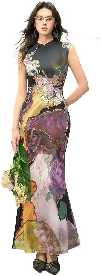 Chinese Color Women's Reversible Qipao Maxi Dress